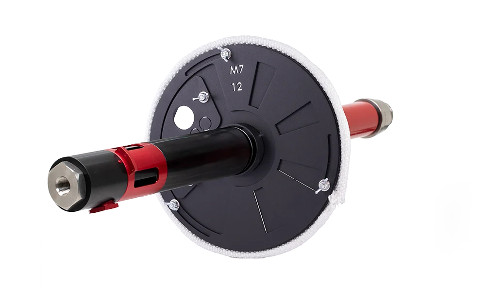 Profire M7 pilot assembly shown from the air plate side with numbered setting marks and red ignition connector