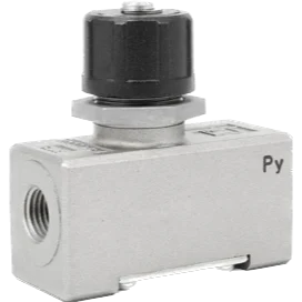 Stainless steel restrictor valve with adjustable flow control knob