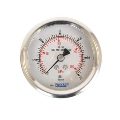 WIKA stainless steel pressure gauge with dual kPa and PSI scales