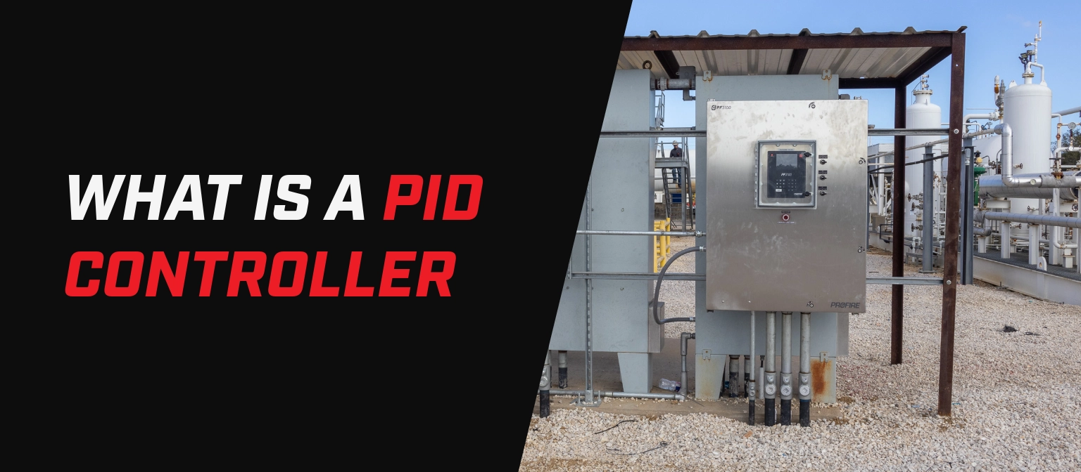 Banner with the text “What Is a PID Controller” beside an outdoor industrial installation featuring a stainless control panel and surrounding process equipment.