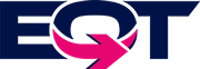 EQT Corporation logo in navy blue with pink arrow encircling the letters, leading US natural gas producer.