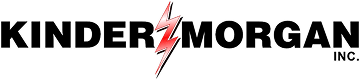Kinder Morgan Inc. logo with bold black wordmark split by red lightning bolt, North American energy infrastructure company.