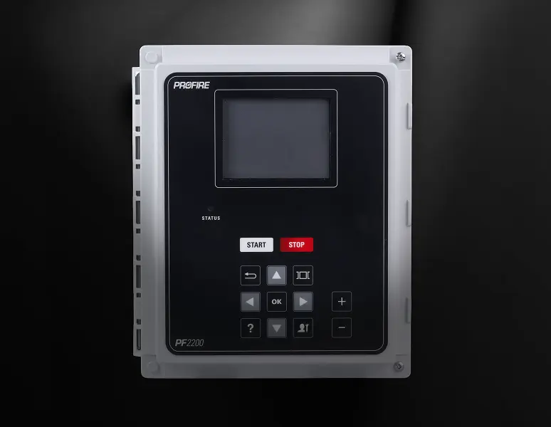 A Profire PF2200-GP Glycol Pump Controller in a Fibox Enclosure on a Black Background