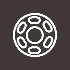 White line icon of a round disc with a central hub and evenly spaced oval openings.
