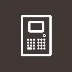 White line icon of a rectangular control panel with a display screen and a keypad.