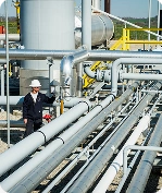 A chemical plant working inspecting onsite applicances