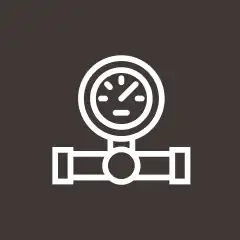 White line icon of a pressure gauge mounted on a horizontal pipe.